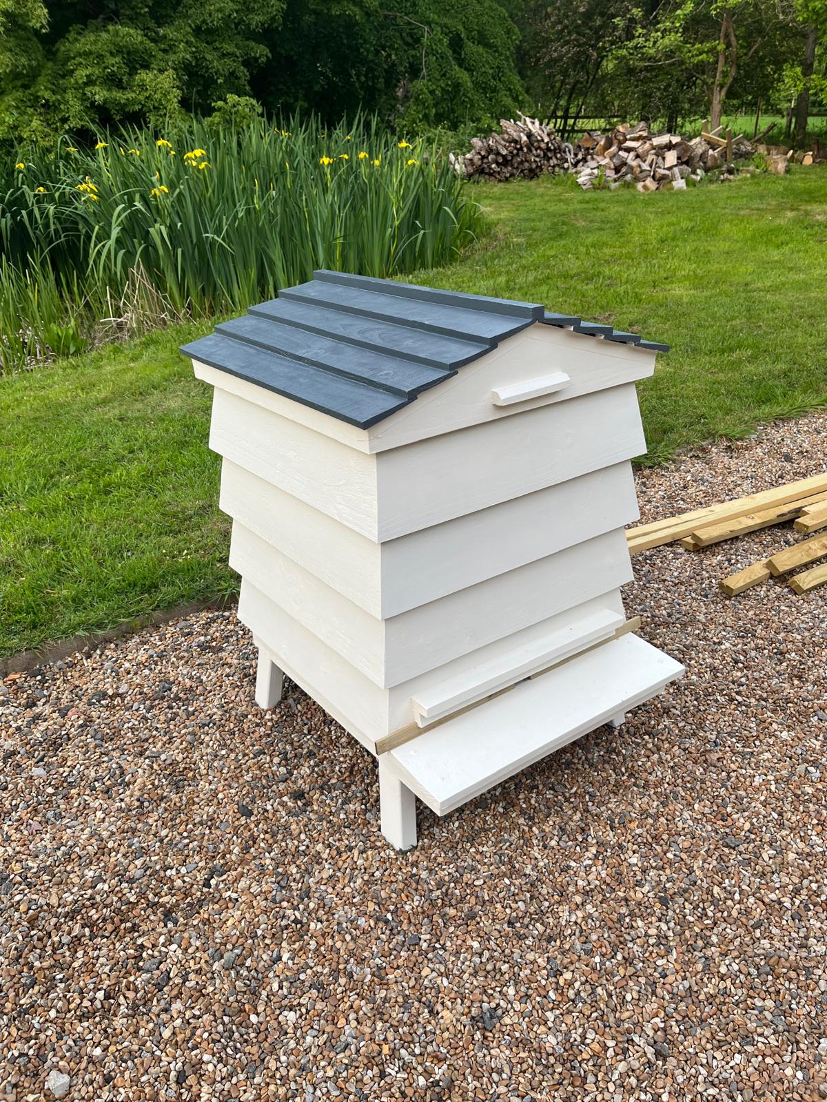 Finished bespoke Bee Tidy hive demonstrating a made-to-order outdoor storage form